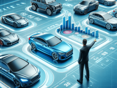 DALL·E 2023-12-20 22.59.16 - A highly realistic image showing a variety of car models like a sedan, SUV, and sports car, with a person pointing at one. The background should featu